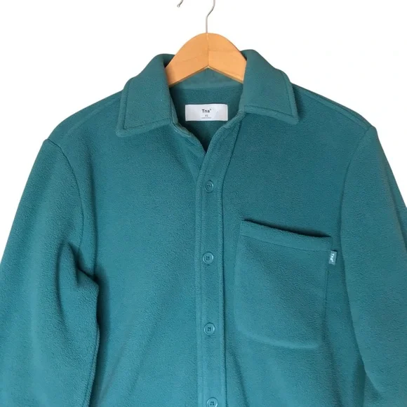 Women's XS TNA Polar Shirt Jacket Oversized Fleece Teal Button-Up Shacket Blue - Picture 2 of 12